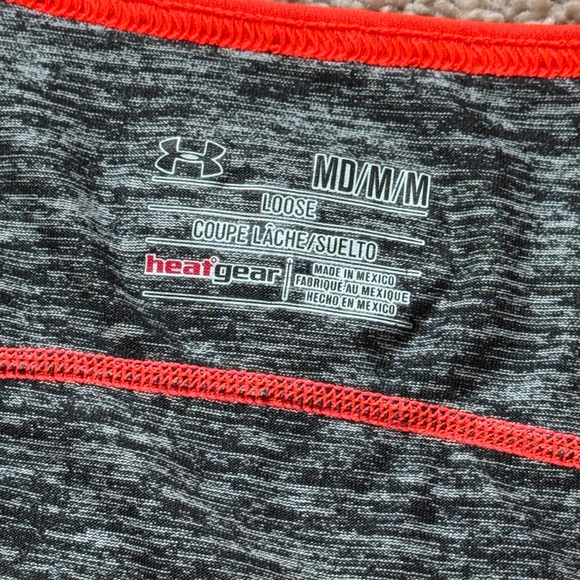 Under Armour Mens UA Loose Fit Heat Gear Tech Tank Top Graphite/Blaze Orange - Picture 3 of 6